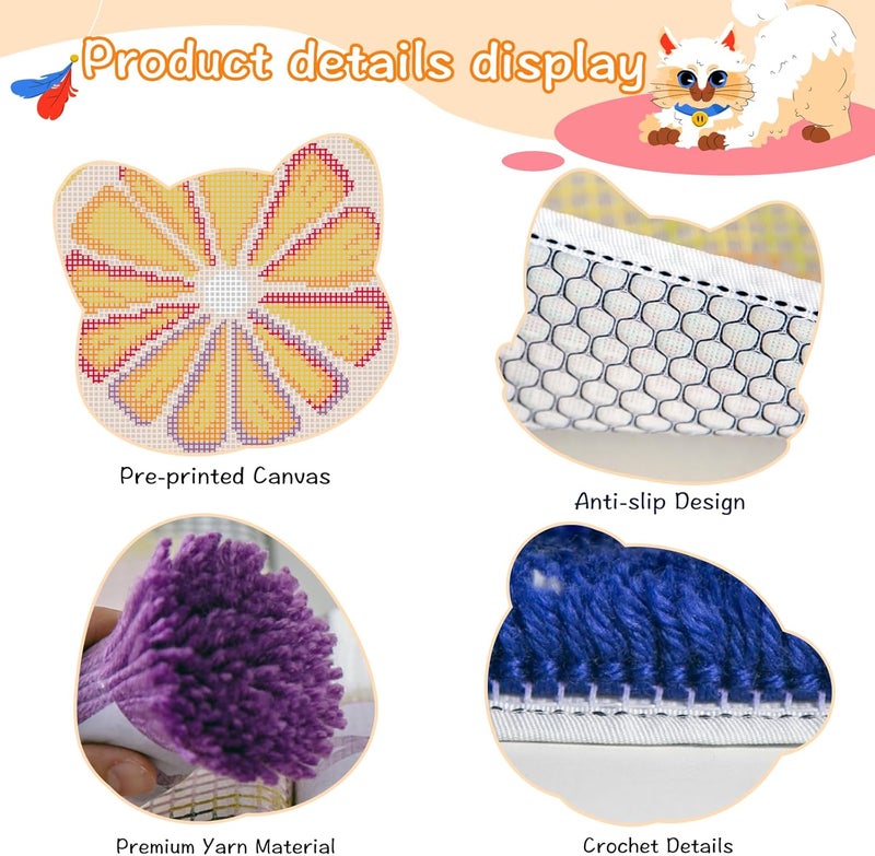 YP Orange Latch Hook Rug Kit - 20x20 Inch DIY Needlecraft Set for Home Decor, Easy Beginner-Friendly Crochet Rug with Pre-Cut Yarn, Vibrant Handmade Craft for Teens & Adults - Image 3